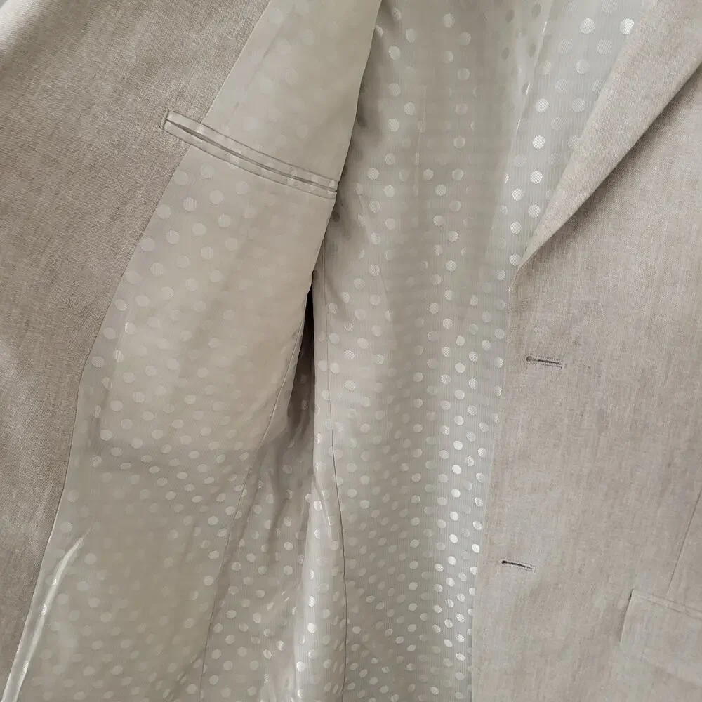 Perry Ellis Men's Linen Cotton Blazer Sport Coat Jacket Khaki Tan Sz 40 Long